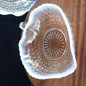 Vintage Anchor Hocking Moonstone Clear Opalescent Hobnail Nappy Dish with Handle